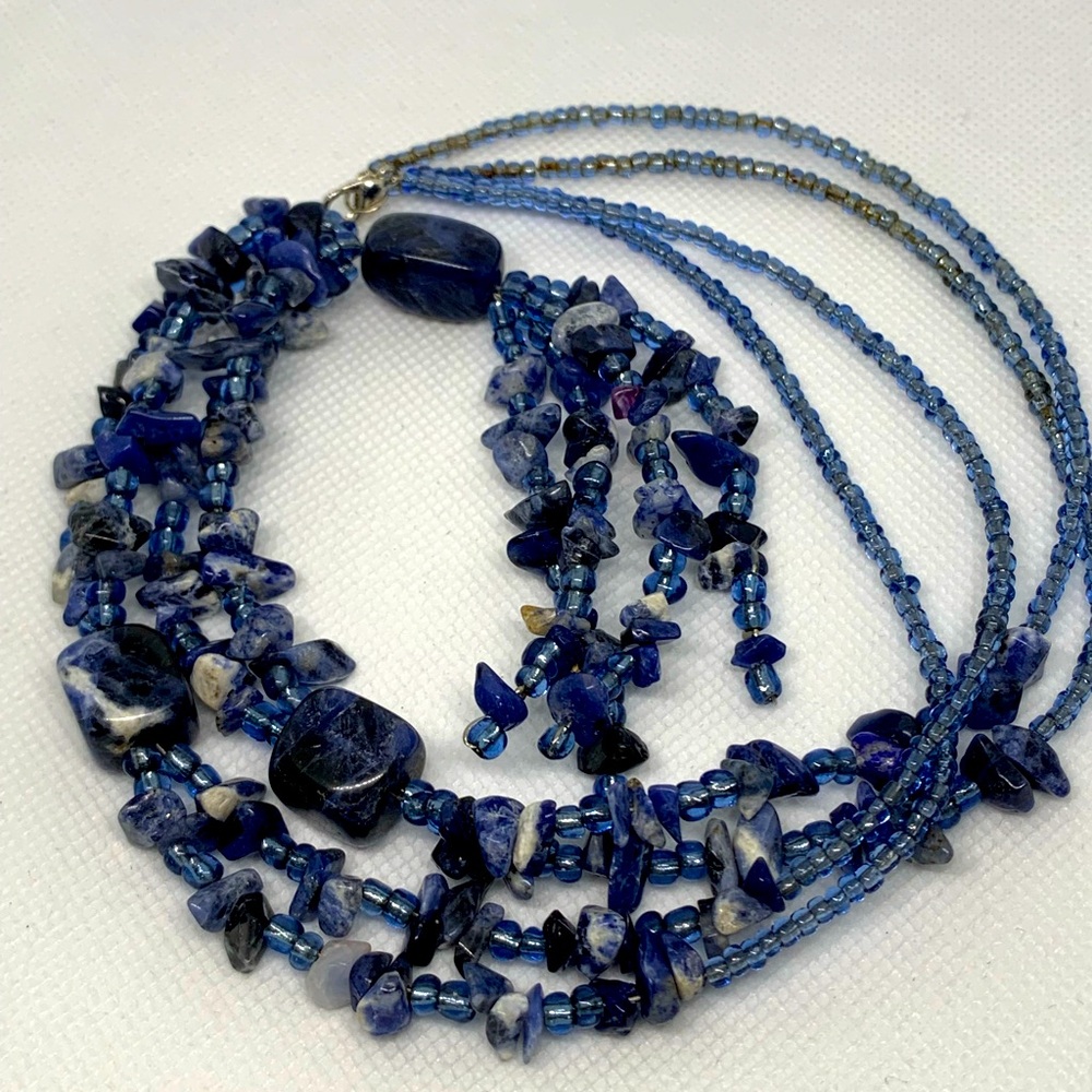 Genuine, Blue Sodalite Beaded Strand Long Necklace